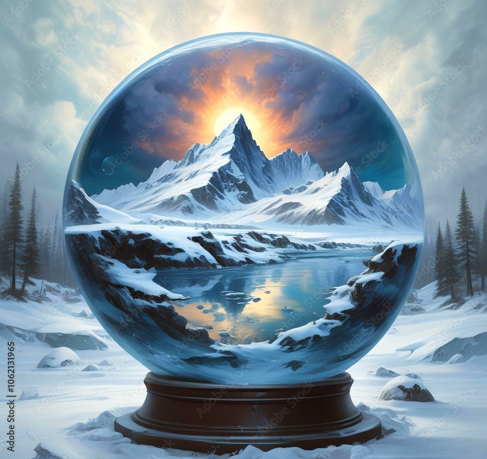Illustration of Earth planet globe frozen in ice and snow with winter landscape. Illustration of Earth planet globe frozen in ice and snow with winter landscape.
