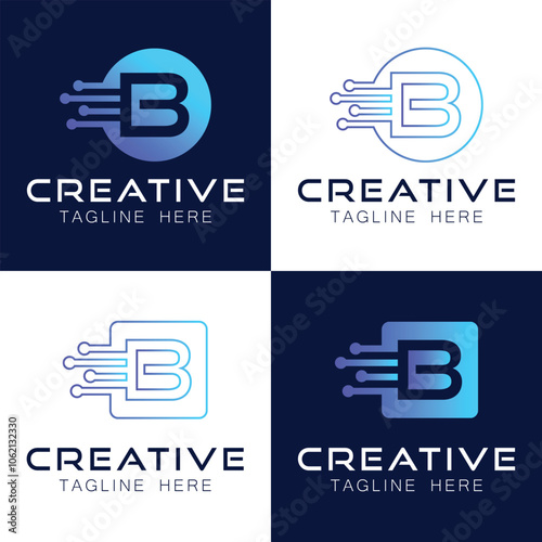 Artificial intelligence with letter B network technology Analysis logo vector design concept. AI technology logotype symbol for advance technology, tech company, online network, new tech, identity