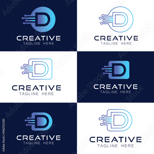 Artificial intelligence with letter D network technology Analysis logo vector design concept. AI technology logotype symbol for advance technology, tech company, online network, new tech, identity