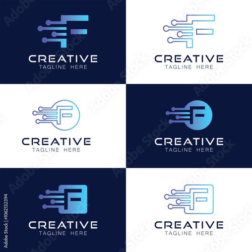 Artificial intelligence with letter F network technology Analysis logo vector design concept. AI technology logotype symbol for advance technology, tech company, online network, new tech, identity
