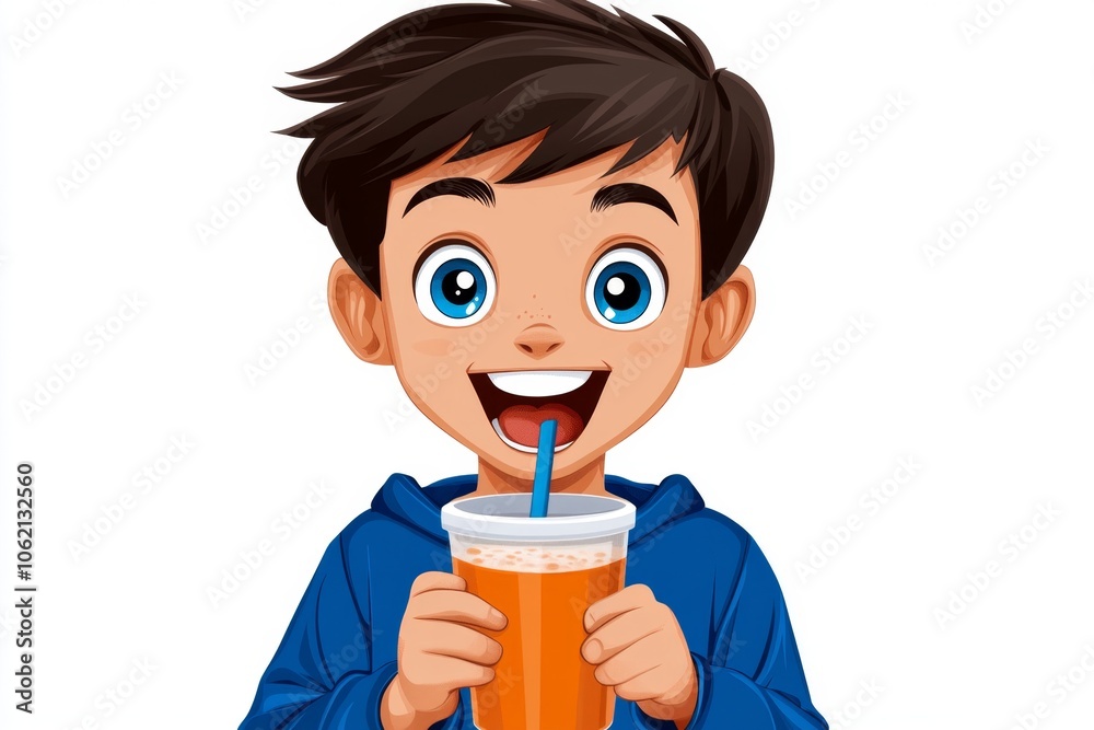 a 2D cartoon illustration of a person drinking a smoothie loaded with vitamins health conscious white background a 2D cartoon illustration of a person drinking a smoothie loaded with vitamins health conscious white background