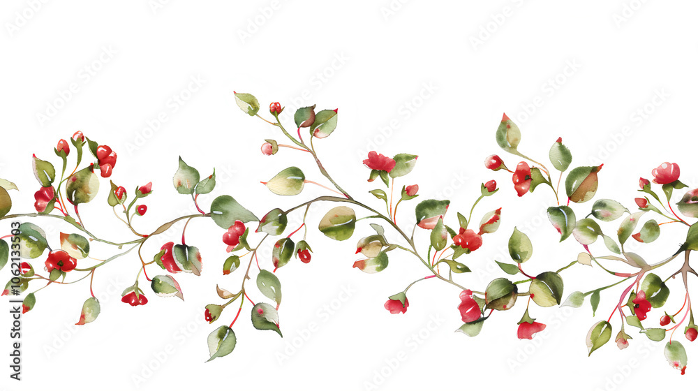 Elegant Hand-Painted Watercolour Floral Border Design - Beautiful Flower and Leaf Pattern for Wall Decor, Invitations, and Crafts