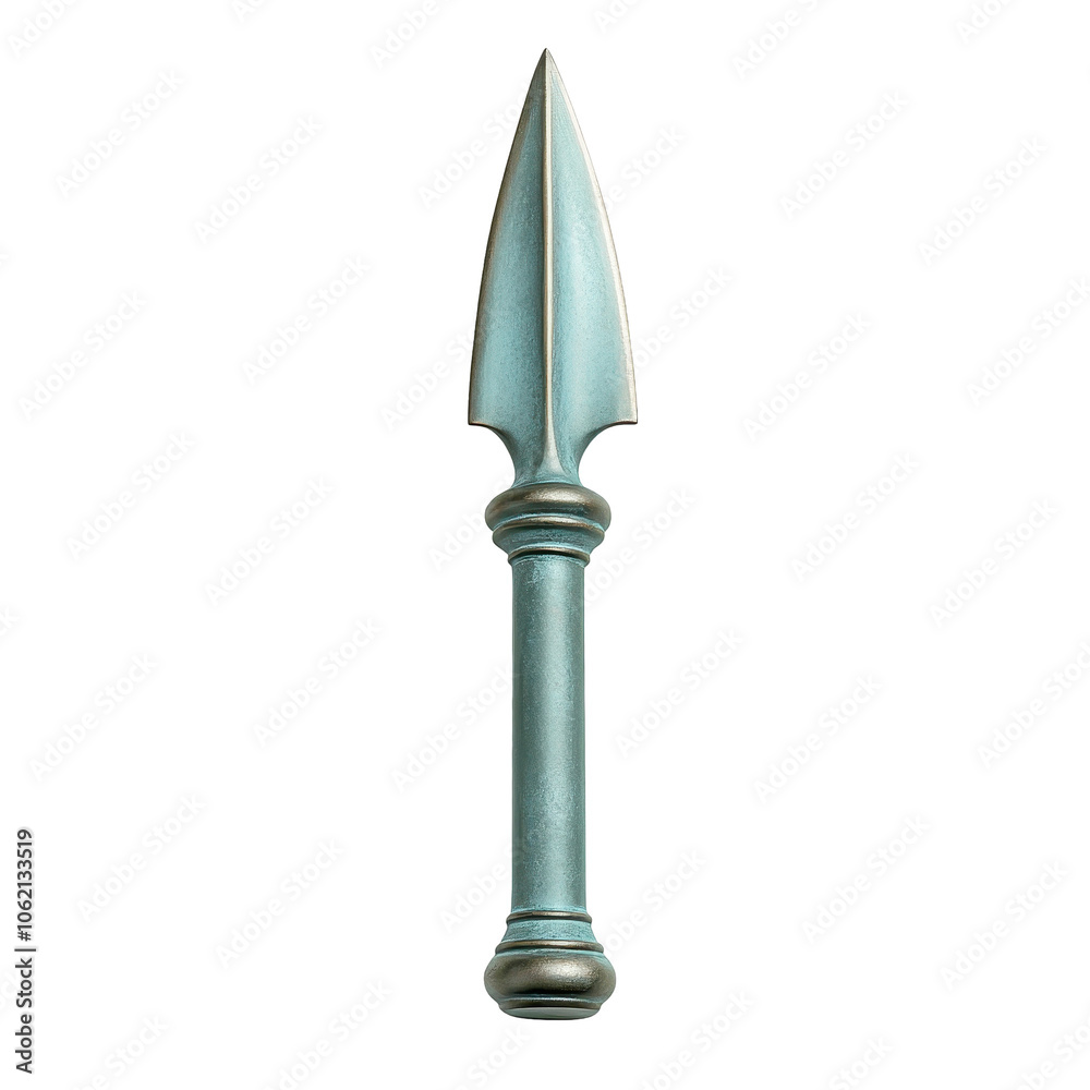 A silver and blue sword with a pointed tip A silver and blue sword with a pointed tip
