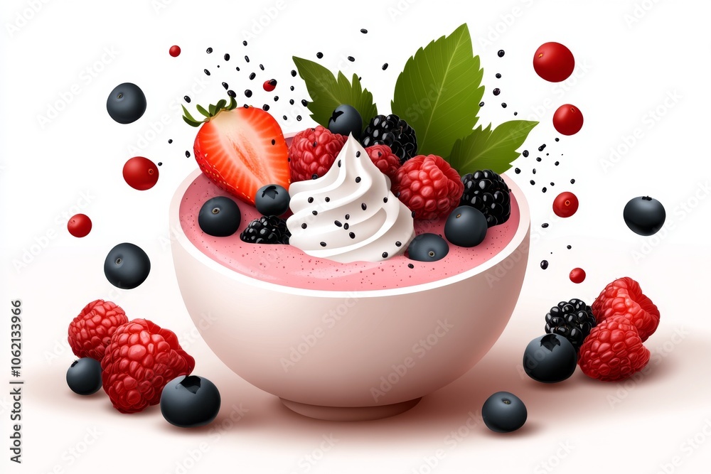a 2D cartoon illustration of a smoothie bowl with fresh berries balanced nutrition white background a 2D cartoon illustration of a smoothie bowl with fresh berries balanced nutrition white background
