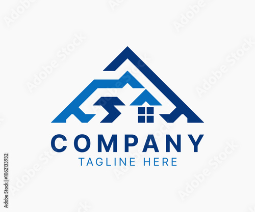 Real estate logo design vector template illustration with blue colors for corporate business.