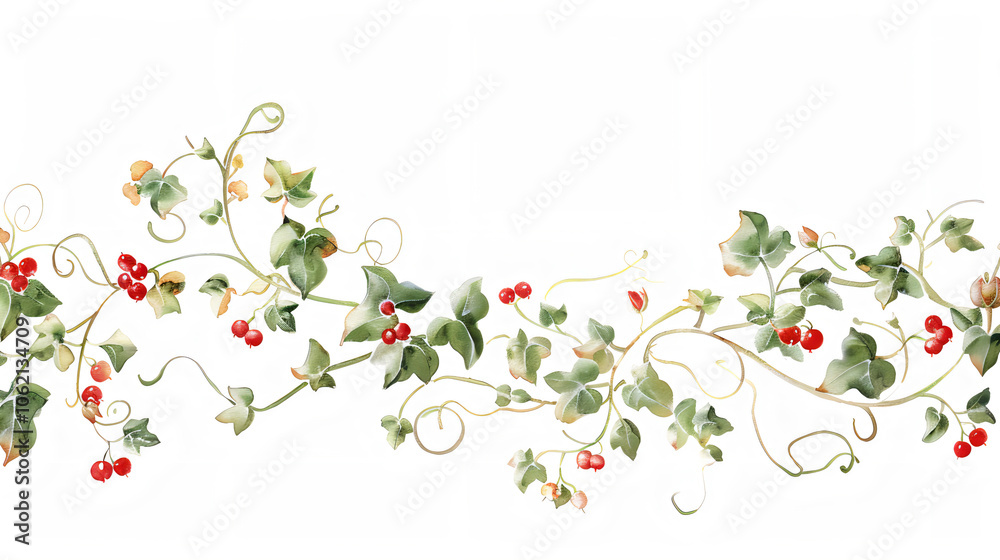 Elegant Hand-Painted Watercolour Floral Border Design - Beautiful Flower and Leaf Pattern for Wall Decor, Invitations, and Crafts