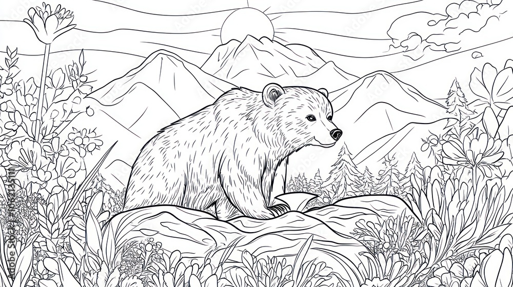 Fototapeta premium A Bear Standing on a Rock with a Mountainous Landscape in the Background