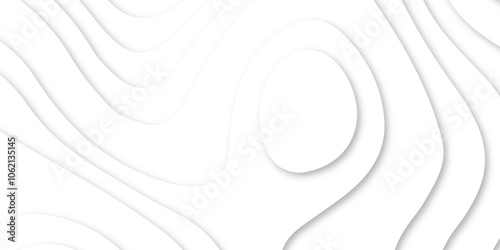 Abstract soft white background with waves, textured Papercut background. Topographic canyon geometric map relief texture with curved layers and shadow. Vector topographic illustration.