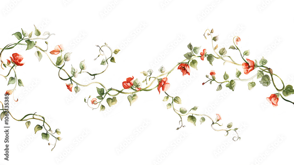 Elegant Hand-Painted Watercolour Floral Border Design - Beautiful Flower and Leaf Pattern for Wall Decor, Invitations, and Crafts