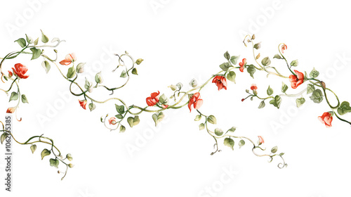 Obraz na płótnie Elegant Hand-Painted Watercolour Floral Border Design - Beautiful Flower and Leaf Pattern for Wall Decor, Invitations, and Crafts w salonie