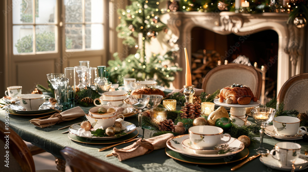 beautifully set dining table adorned with elegant tableware, festive decorations, and warm ambiance, perfect for holiday gatherings and celebrations beautifully set dining table adorned with elegant tableware, festive decorations, and warm ambiance, perfect for holiday gatherings and celebrations