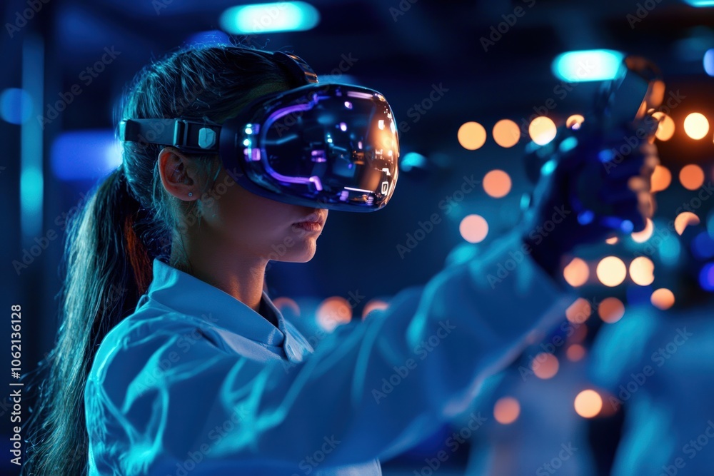 Innovative Scientist Engages in Virtual Reality Experimentation to Explore New Frontiers in Technology and Science Innovative Scientist Engages in Virtual Reality Experimentation to Explore New Frontiers in Technology and Science