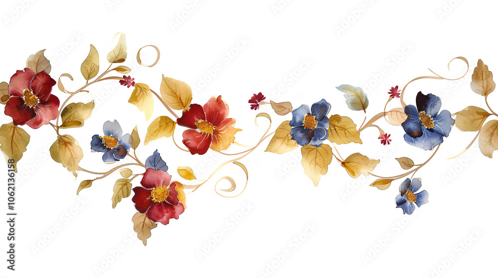 Elegant Hand-Painted Watercolour Floral Border Design - Beautiful Flower and Leaf Pattern for Wall Decor, Invitations, and Crafts