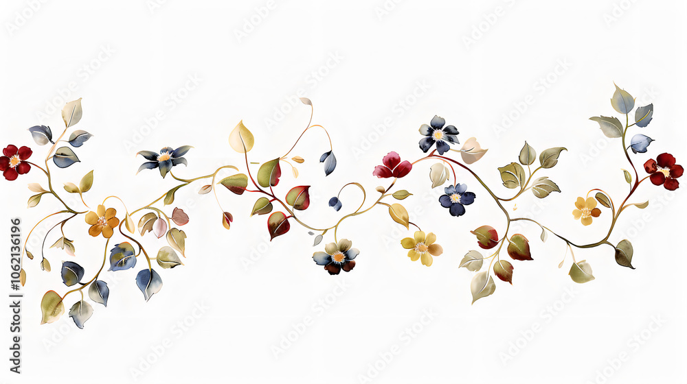 Elegant Hand-Painted Watercolour Floral Border Design - Beautiful Flower and Leaf Pattern for Wall Decor, Invitations, and Crafts