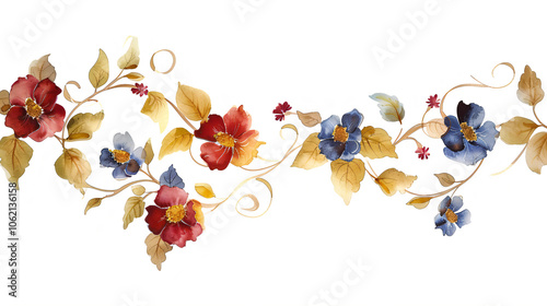 Obraz na płótnie Elegant Hand-Painted Watercolour Floral Border Design - Beautiful Flower and Leaf Pattern for Wall Decor, Invitations, and Crafts w salonie