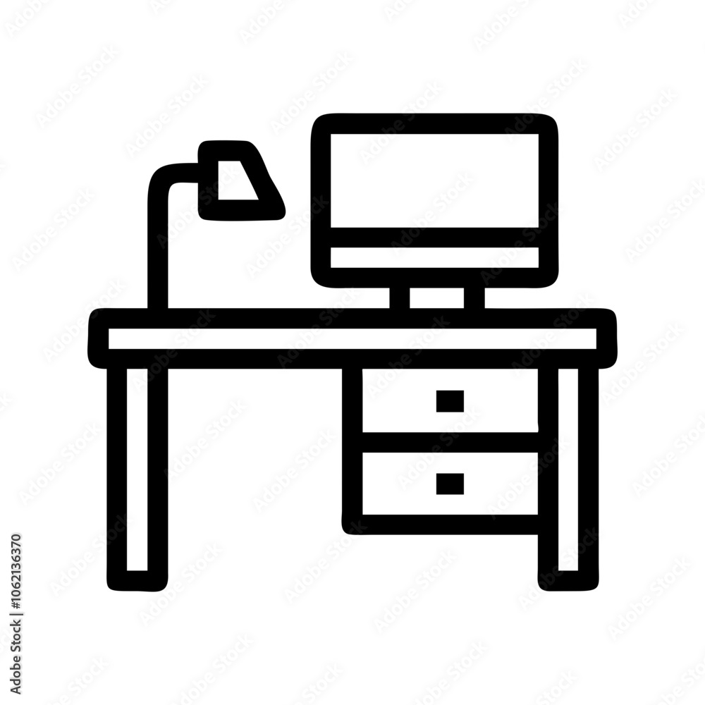 Icon of a home office desk setup, symbolizing remote work and home office. Icon of a home office desk setup, symbolizing remote work and home office.