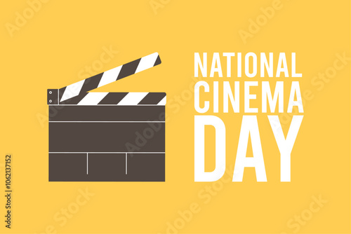 National Cinema Day on yellow background.World Cinema Day.Great for cards, invitations, vouchers and booklets.Movie theater at home, the biggest film collection. Online cinema concept. Movie time	