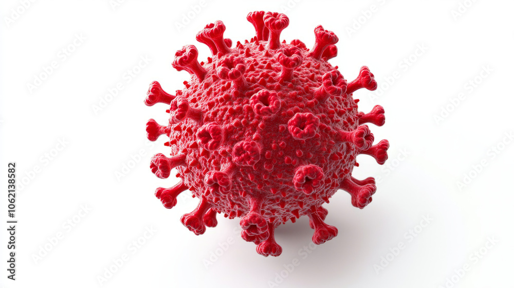 Detailed view of a red virus model illustrating its structure and features