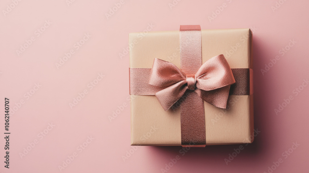 Elegant gift box with ribbon on a pastel pink background Elegant gift box with ribbon on a pastel pink background