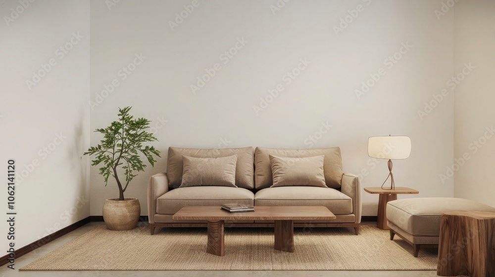 a living room with a couch, table, and a lamp. a living room with a couch, table, and a lamp.