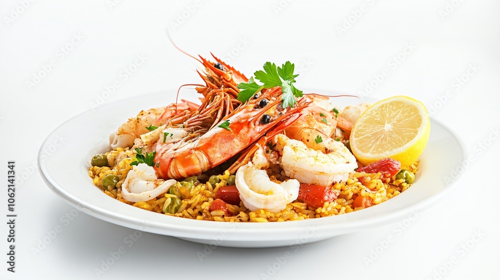 Delicious Seafood Paella with Shrimp and Lemon Delicious Seafood Paella with Shrimp and Lemon