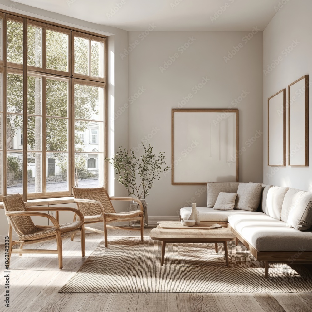 Fototapeta premium Scandinavian Living Room with Wooden Accents