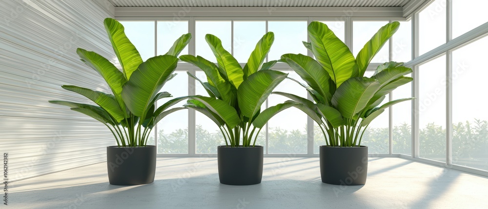 Greenhouse interior, exotic plants, tropical ambiance, 3D illustration, isolated on white background Greenhouse interior, exotic plants, tropical ambiance, 3D illustration, isolated on white background