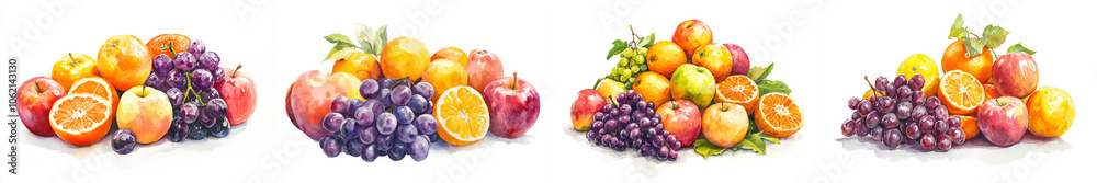 Fresh fruits including oranges, grapes, and apples in vibrant colors Fresh fruits including oranges, grapes, and apples in vibrant colors