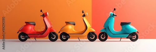 Wallpaper Mural Three Colorful Scooters in a Row. Torontodigital.ca