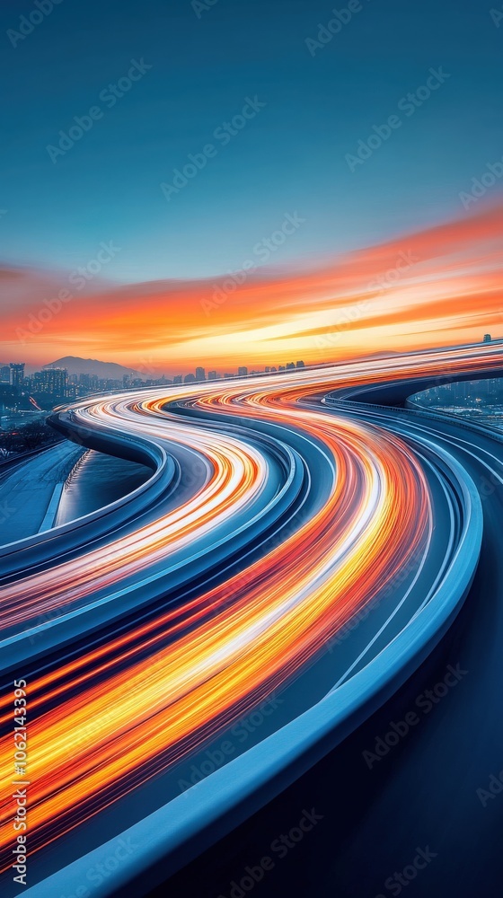 Cityscape with Light Trails at Sunset. Cityscape with Light Trails at Sunset.