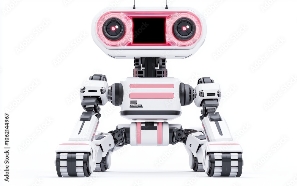 Sci-fi AI robot with holographic displays, futuristic tech and artificial intelligence concept, 3D illustration, isolated on white background Sci-fi AI robot with holographic displays, futuristic tech and artificial intelligence concept, 3D illustration, isolated on white background