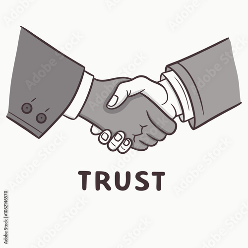 A handshake, a symbol of trust, agreement, or partnership. The two hands are depicted in a clasped position, indicating a mutual understanding or pact. The word 'TRUST' is written below the handshake