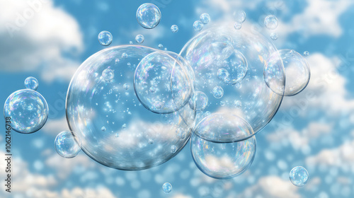 Wallpaper Mural Bubbles floating in a clear blue sky with fluffy clouds on a sunny day Torontodigital.ca
