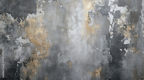 Abstract textured wall with grey and gold tones, perfect for backgrounds, design projects, or artistic displays.