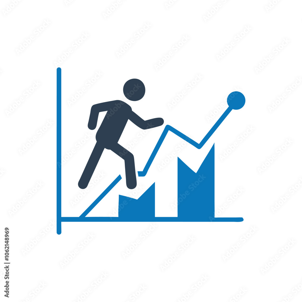 Person climbing up a graph icon Person climbing up a graph icon