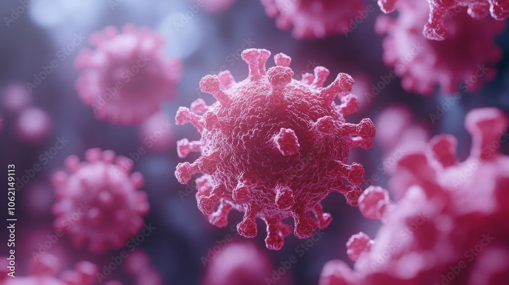 Close-up of a virus structure with intricate details under a microscope Close-up of a virus structure with intricate details under a microscope