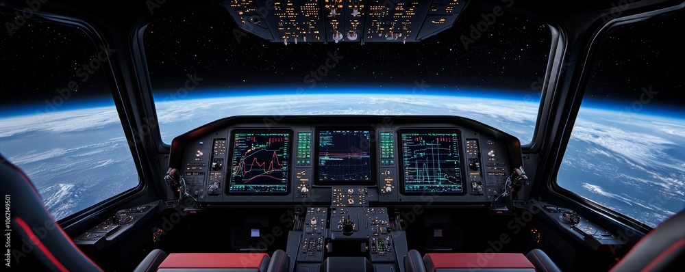 Naklejka premium A view from the window of a space station of outer space