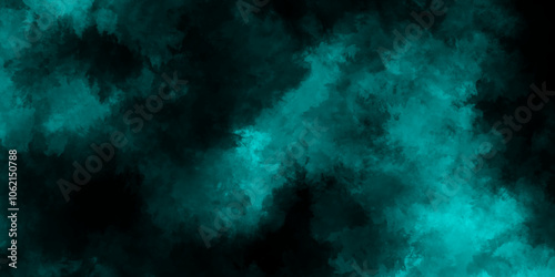 Blue powder dust smoke on black background,  Dark clouds contrast with bright center,  Abstract green smoke levitation with lighting, Atmospheric and mystic green smoke background.