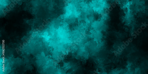 Blue powder dust smoke on black background,  Dark clouds contrast with bright center,  Abstract green smoke levitation with lighting, Atmospheric and mystic green smoke background.