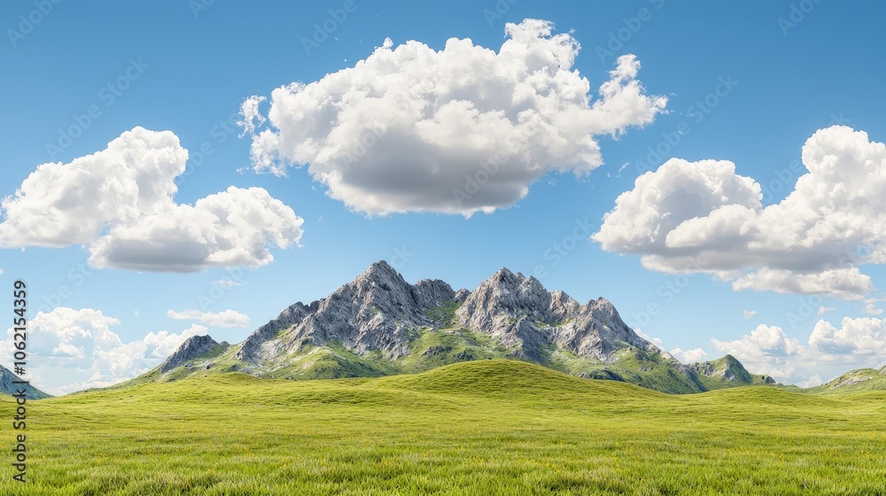 Serene 3D Landscape with Mountains and Clouds Serene 3D Landscape with Mountains and Clouds