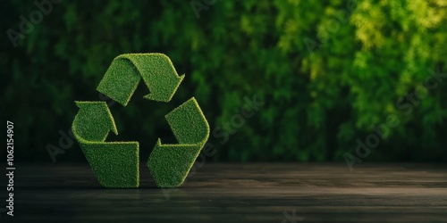 The recycle sign on the background of a dumpster in the park