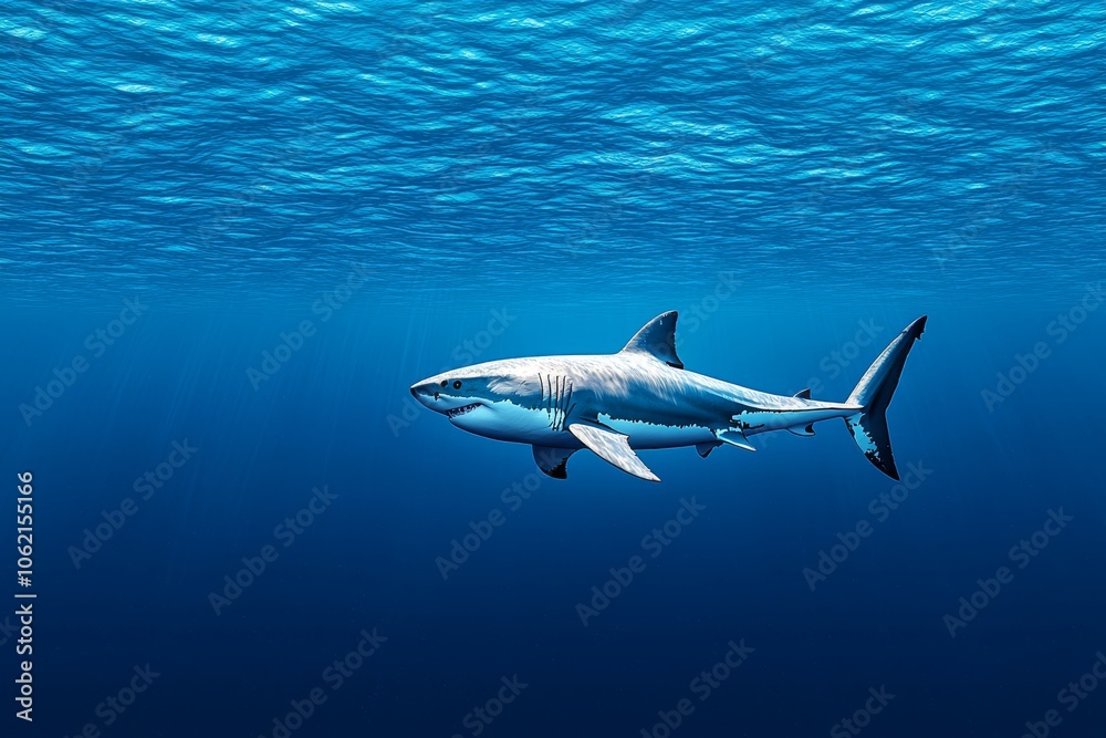 Fototapeta premium Great white shark (Carcharodon carcharias) in the sea, Mexico, Guadalupe Island