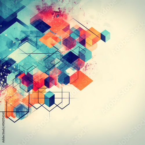 Abstract Geometric Background with Colorful Cubes and Lines