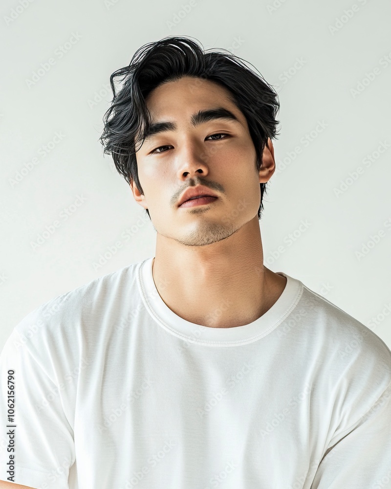 A premium photoshoot with a premium white background of a 25-year-old 6 ft. well-built physique white Asian male model ,generative ai A premium photoshoot with a premium white background of a 25-year-old 6 ft. well-built physique white Asian male model ,generative ai