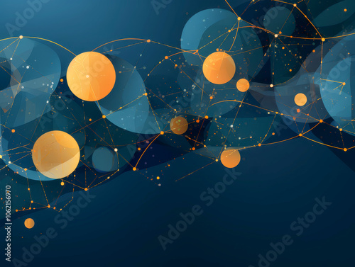 Abstract Network Background with Floating Geometric Circles and Connecting Lines on a Deep Blue Gradient for Tech and Science Themes