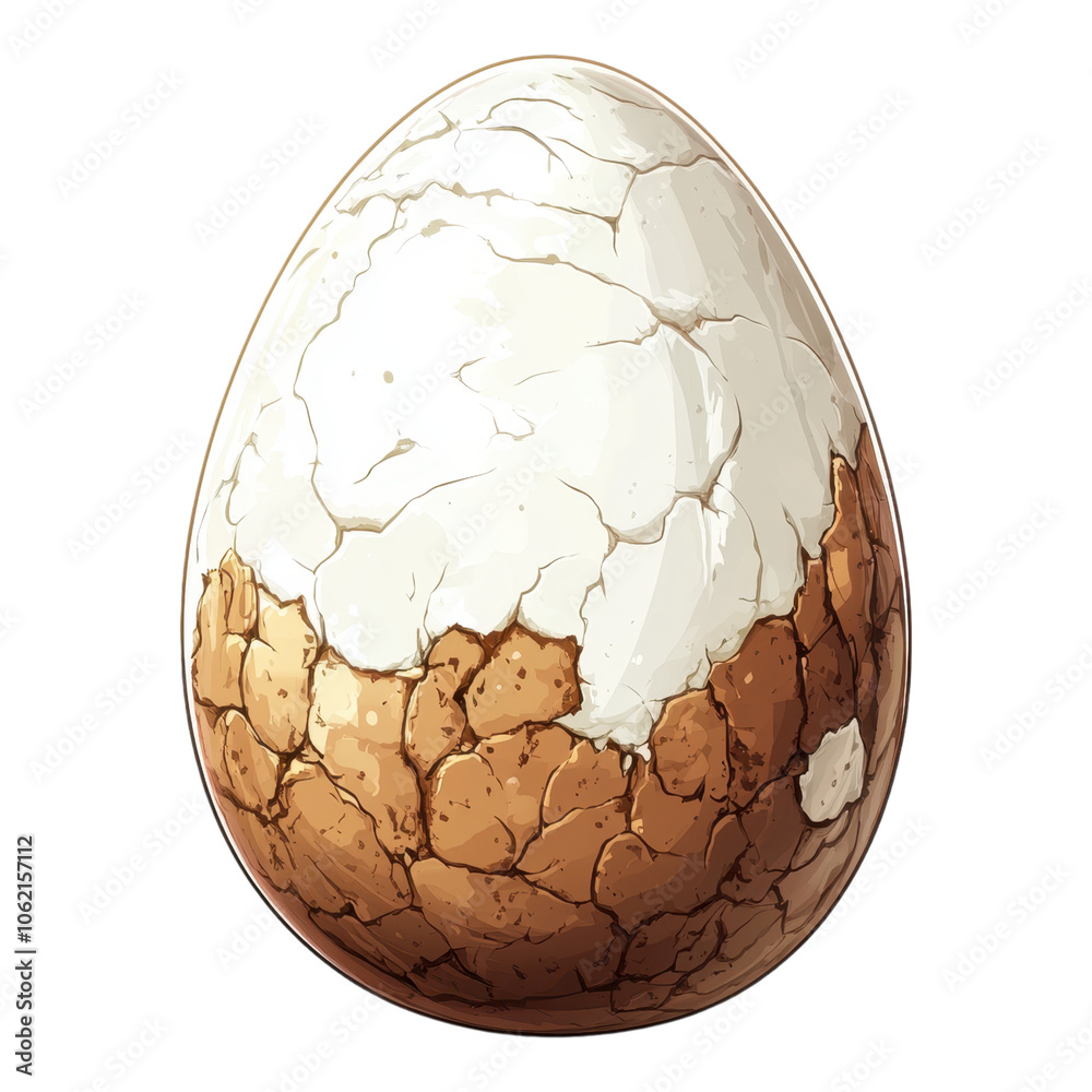 A cracked egg with a textured surface, showcasing a mix of white and brown hues, highlighting its delicate and fragile nature. A cracked egg with a textured surface, showcasing a mix of white and brown hues, highlighting its delicate and fragile nature.