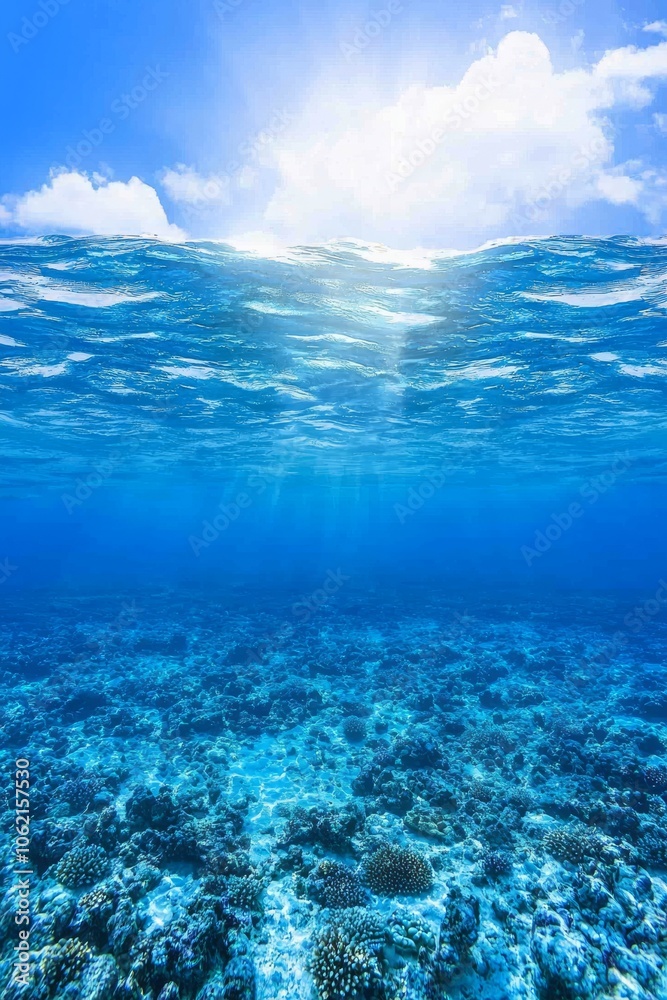 Blue underwater waves and bubbles create a deep sea ambiance