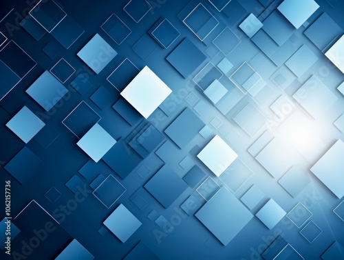 Modern Abstract Geometric Blue Background with Glowing Squares and Depth Effect