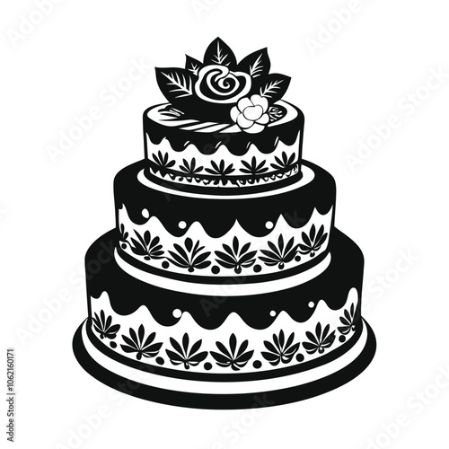 Wedding Cake silhouette vector illustration on black and white.