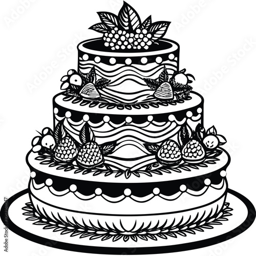 Wedding Cake silhouette vector illustration on black and white.